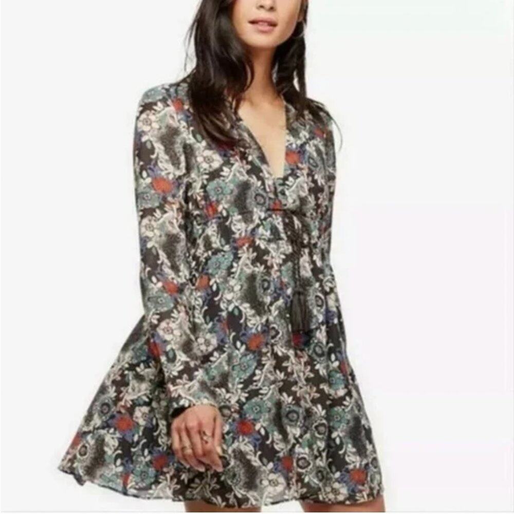 Free People Stealing Fire Floral Print Tunic Mini Dress